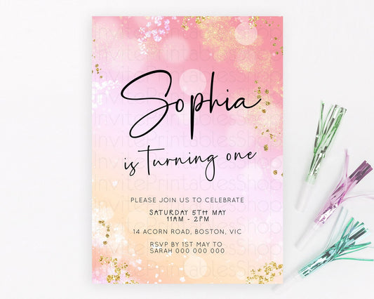 Editable Pink Birthday Invitation pink Watercolor Invitation Pastel pink Wat