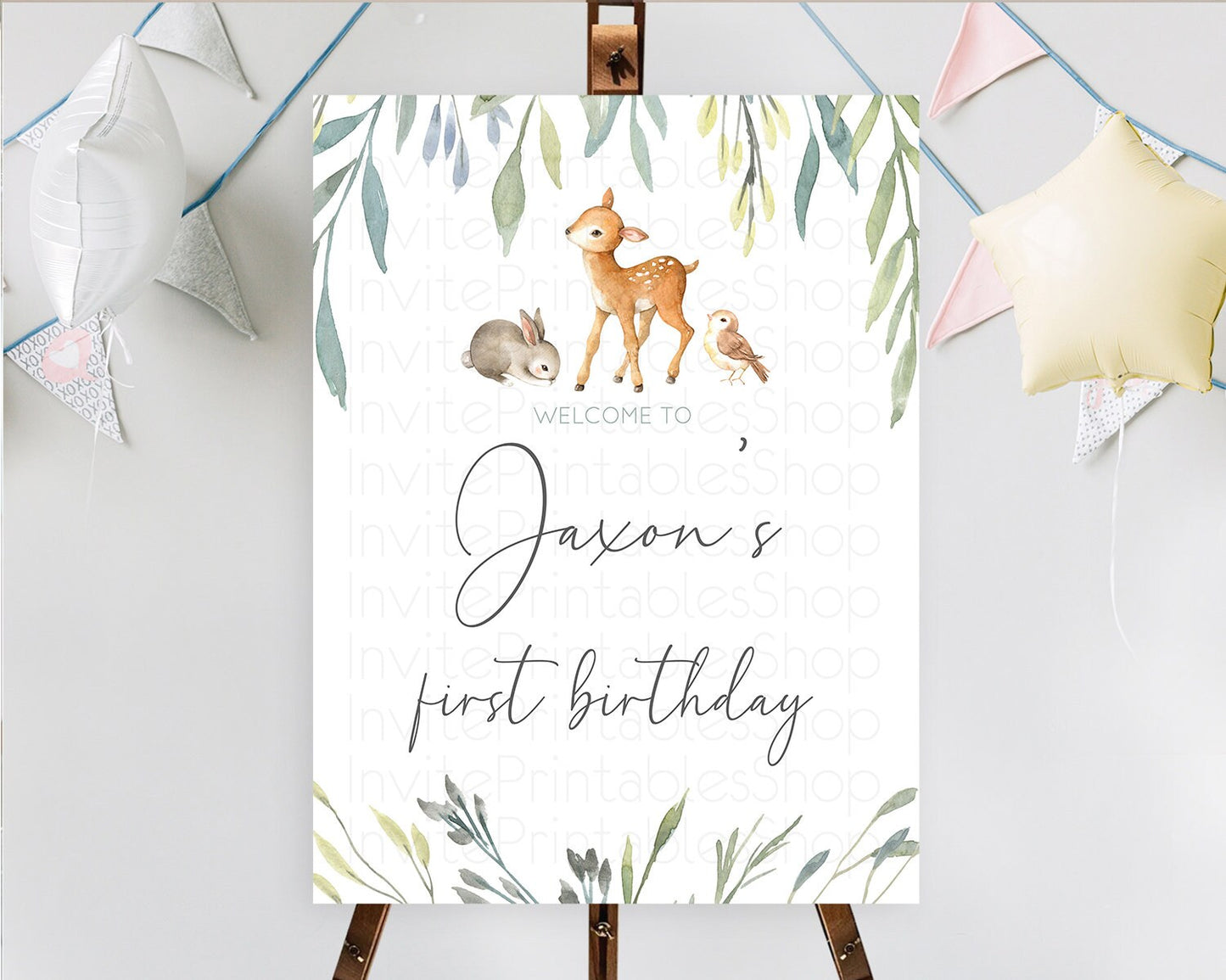 Fawn Welcome Sign Deer Welcome Board Floral Deer Welcome Poster Enchanted Forest Butterfly Pastel Floral First Birthday Welcome Sign D10919