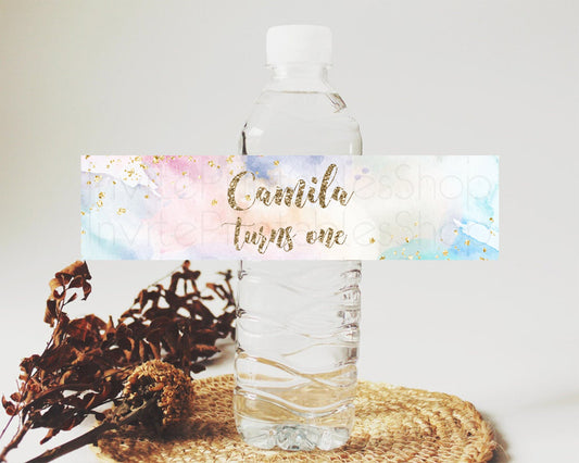 Editable Pastel Water Label Template Pastel Ombre Rainbow Watercolor Colorfu