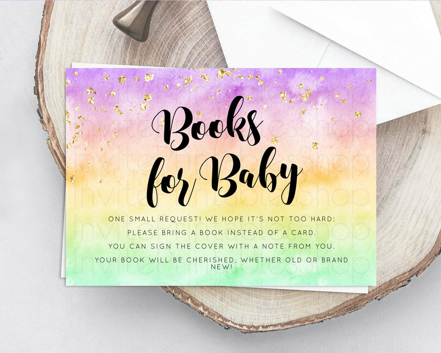 Pastel Books For Baby Card Pastel Rainbow Book Insert Colorful Ombre Watercolor Book Card Confetti Glitter Baby Book Poem Request D10512