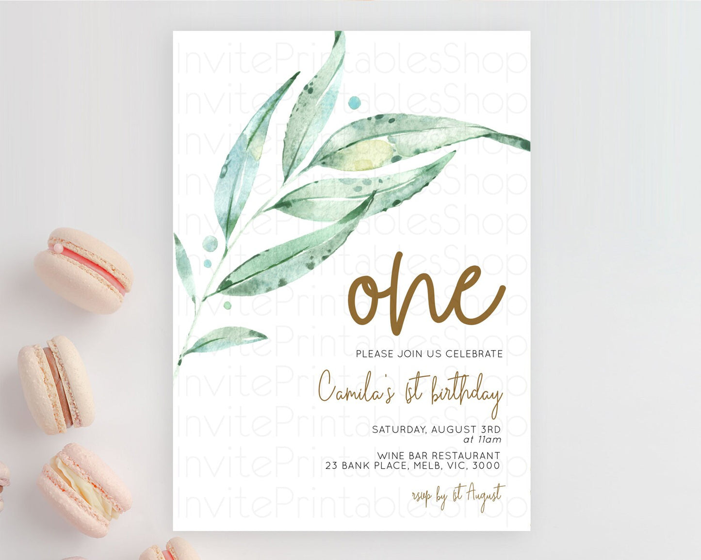 Leafy Birthday Invitation Leafy Invitation Simple Greenery Invitation Eucalyptus Fern Spray Leaves Minimal Green Leaf Watercolour D11014