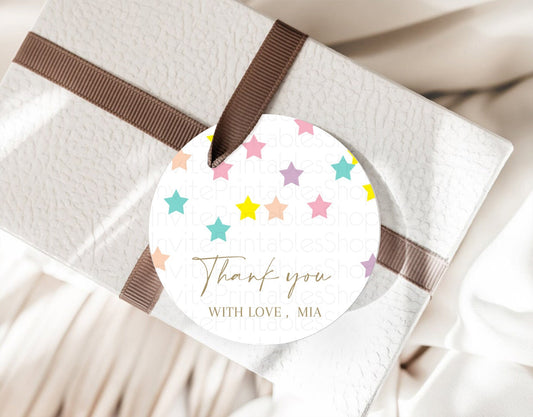 Star Thank You Gift Tags Pastel Stars Thank You Tags Shooting Star Rainbow Colorful Confetti Twinkle Little Star First Birthday Tags D10601