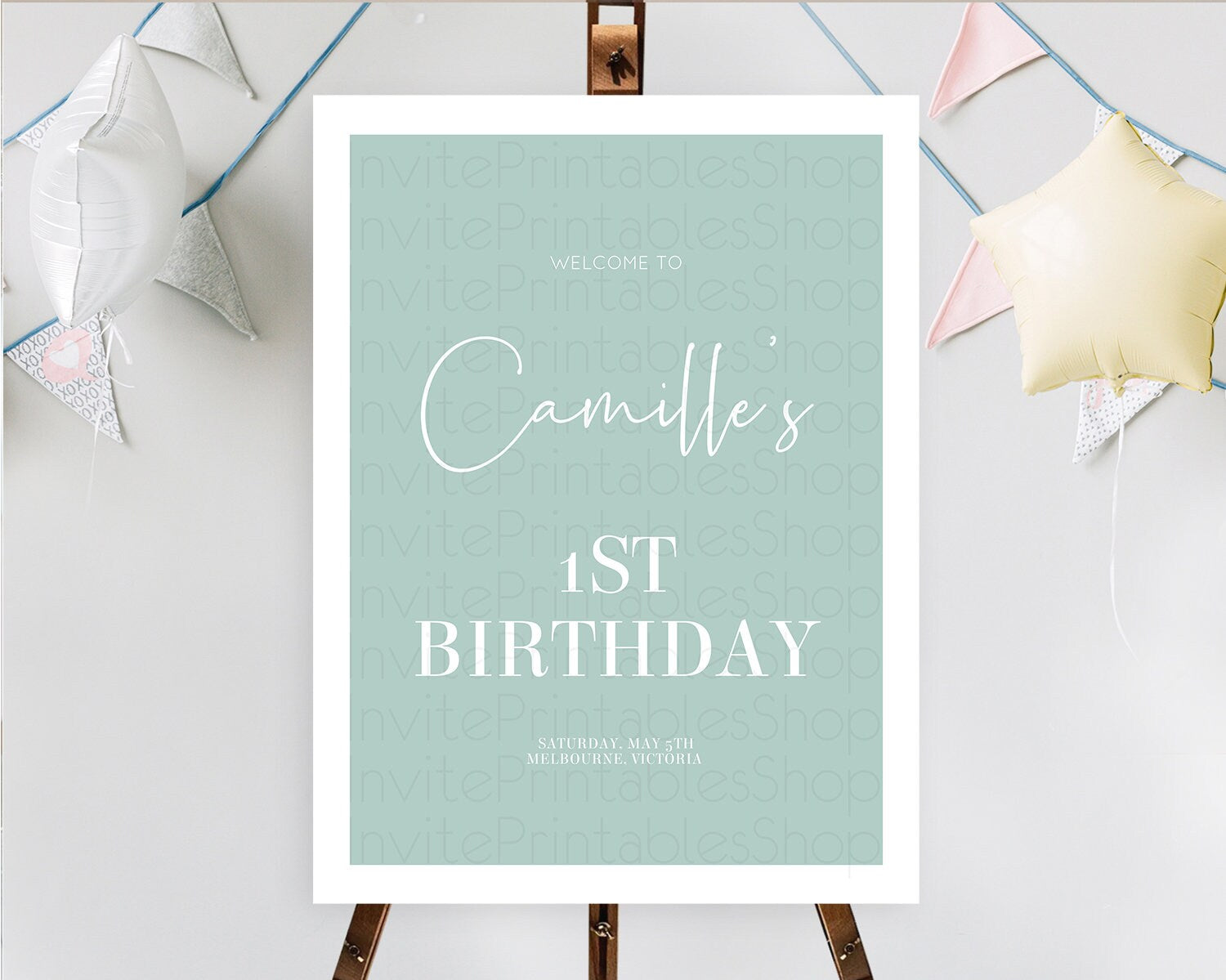 Editable Green Welcome Sign Plain Green Welcome Board Minimalist Pastel Gree