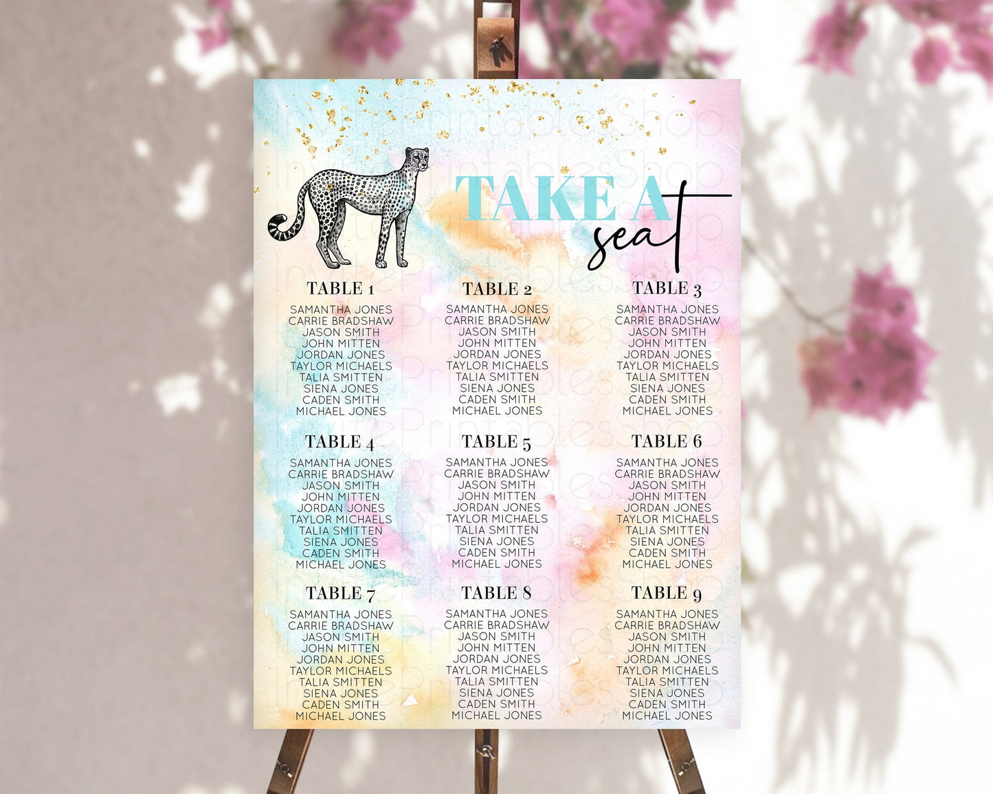 Cheetah Seating Chart Pastel Cheetah Seating Chart Cheetah Pastel Watercolor Seating Sign Rainbow Cheetah Seating Chart D10289