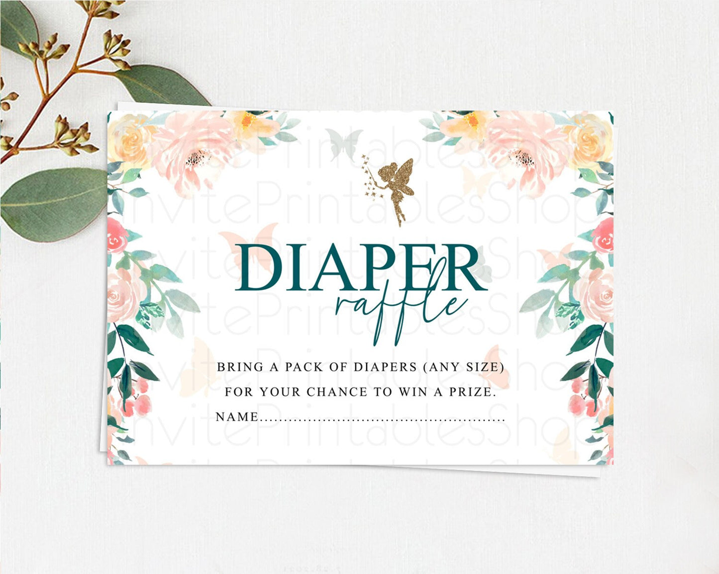 Fairy Diaper Raffle Card Fairy Diaper Insert Enchanted Garden Fairy Diaper Ticket Pastel Floral Butterfly Secret Garden Raffle Game D10239