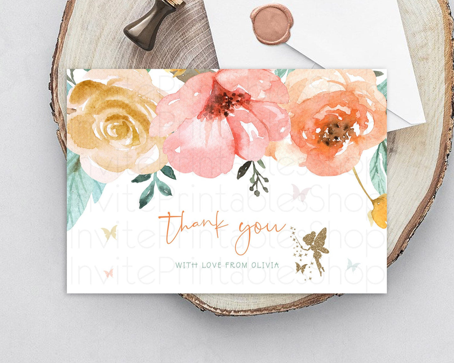 Fairy Thank You Fairy Thank You Card Enchanted Garden Pastel Butterfly Birthday Thank You Floral Secret Garden Teacher Thank You D10346