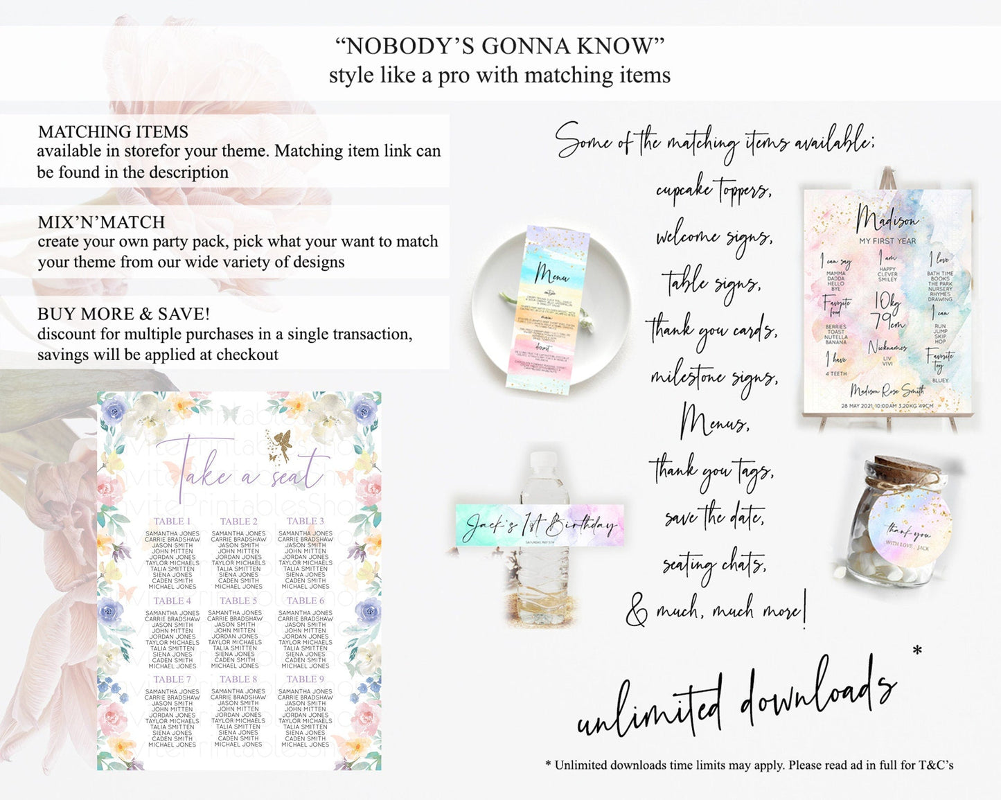 Fairy Seating Chart Pastel Fairy Seating Chart Fairy Tea Party Fairy Garden Seating Sign Enchanted Garden Floral Butterfly Decor D10761