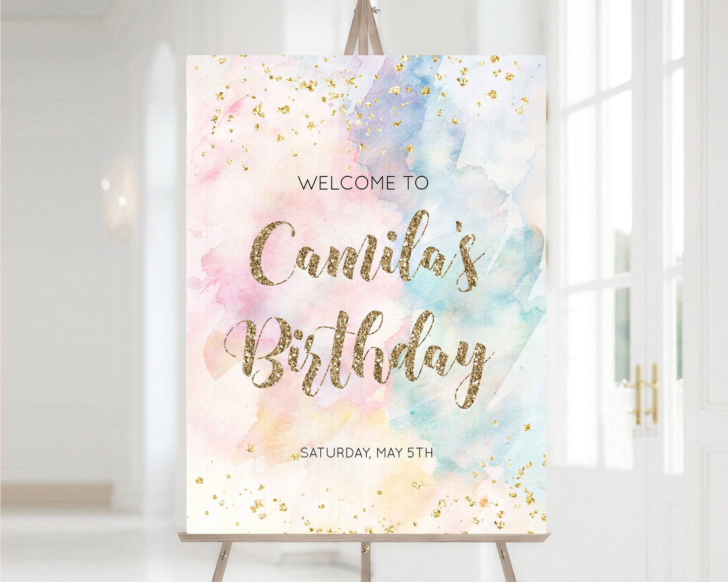 Rainbow Welcome Sign Pastel 1st Birthday Sign Ombre Watercolor Birthday Welcome Sign Pastel Splash Welcome Sign Glitter Sprinkle Sign 276