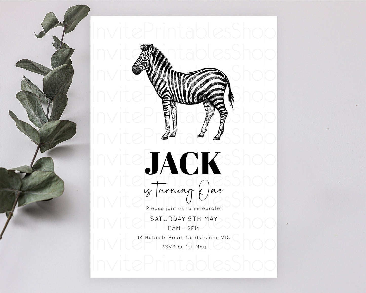 Editable Zebra Birthday Invitation Zebra Invite Jungle Safari invite Waterco