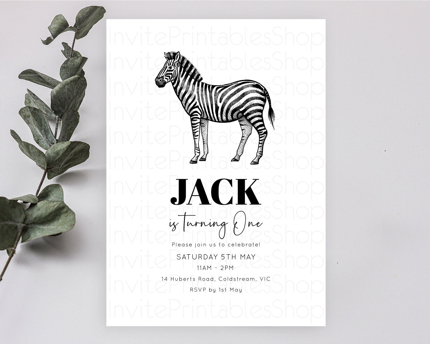 Editable Zebra Birthday Invitation Zebra Invite Jungle Safari invite Waterco