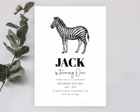 Editable Zebra Birthday Invitation Zebra Invite Jungle Safari invite Waterco