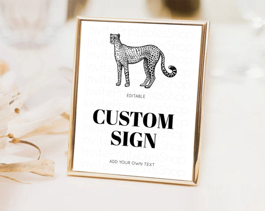Editable Cheetah Sign Cheetah Party Sign Template Safari Adventure Table Sig