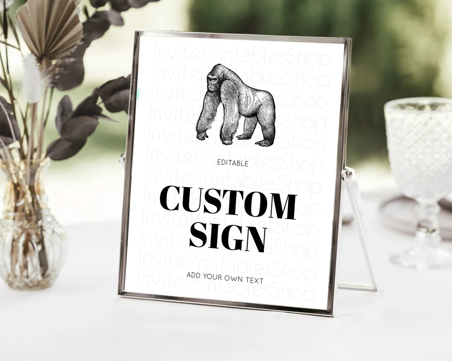 Gorilla Table Sign Decor Gorilla Party Sign Template Safari Adventure Gorilla Minimal Theme 1st Birthday Baptism Baby Shower D10855