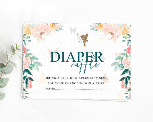 Fairy Diaper Raffle Card Fairy Diaper Insert Enchanted Garden Fairy Diaper Ticket Pastel Floral Butterfly Secret Garden Raffle Game D10239