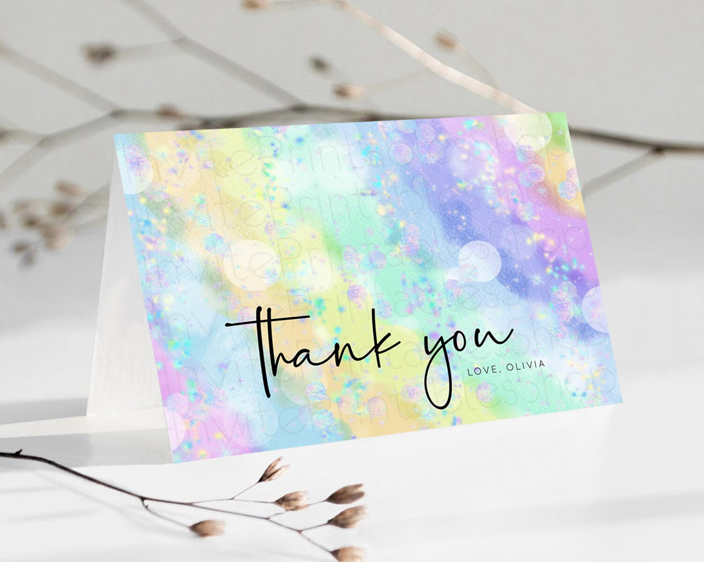 Pastel Thank You Rainbow Thank You Card Colorful Pastel Birthday Thank You Card Confetti Watercolor Pastel Teacher Thank You Cards D10689