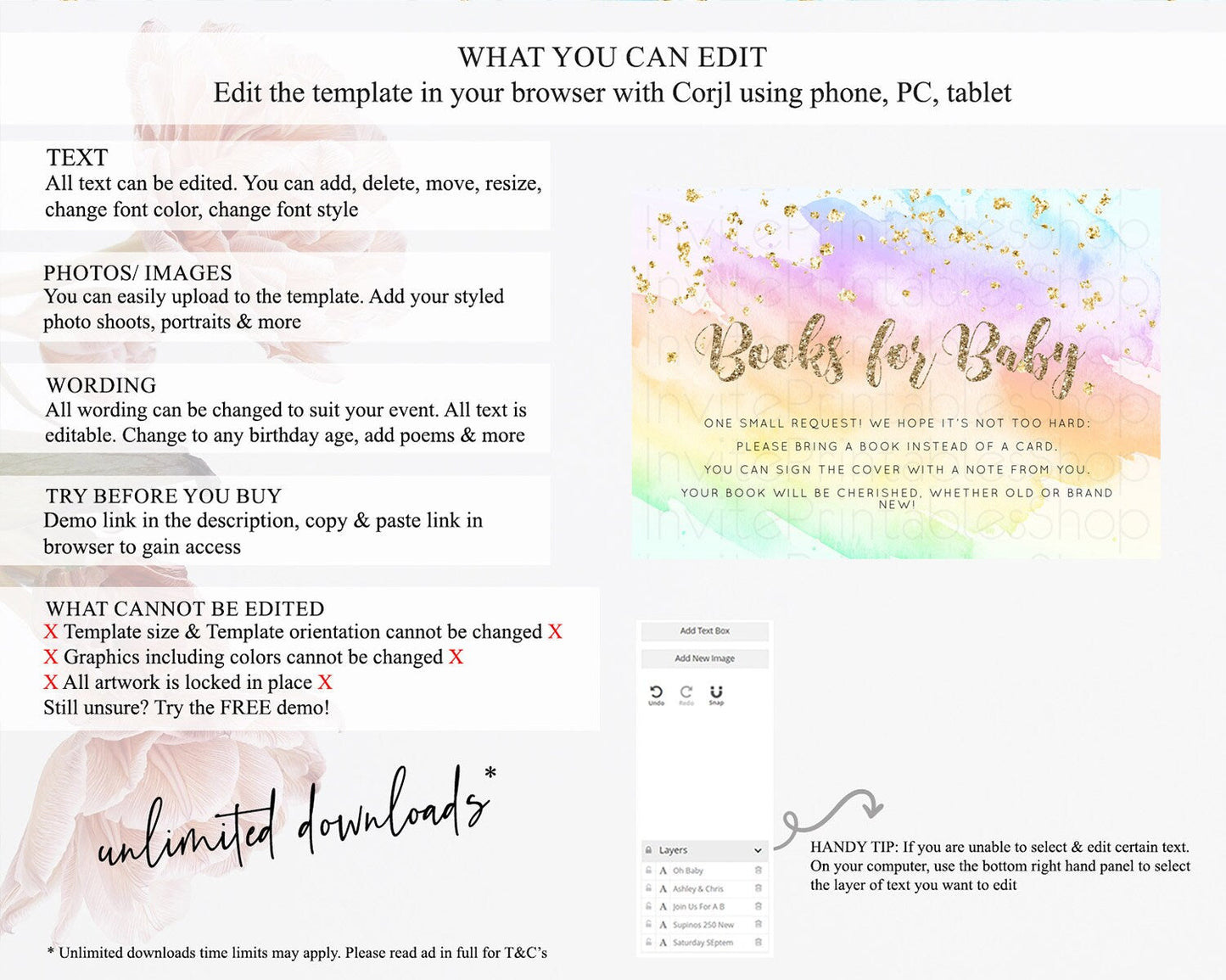 Pastel Books For Baby Card Pastel Rainbow Book Insert Colorful Ombre Watercolor Book Card Confetti Glitter Baby Book Poem Request D10643