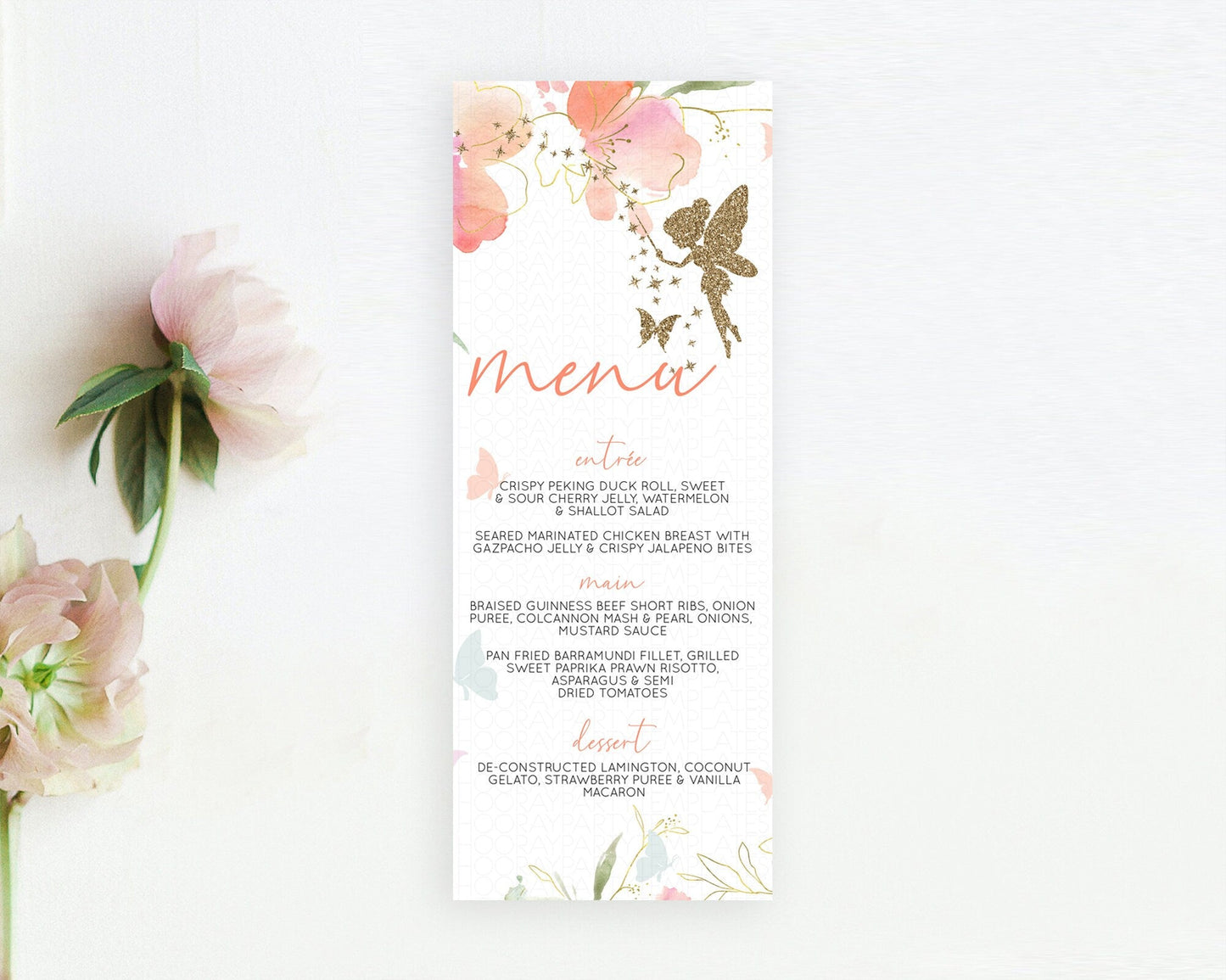 Fairy Menu Fairy Menu Template Enchanted Garden Pastel Floral Butterfly Table Decor Fairy Secret Garden Dinner Dessert Food Menu D10934