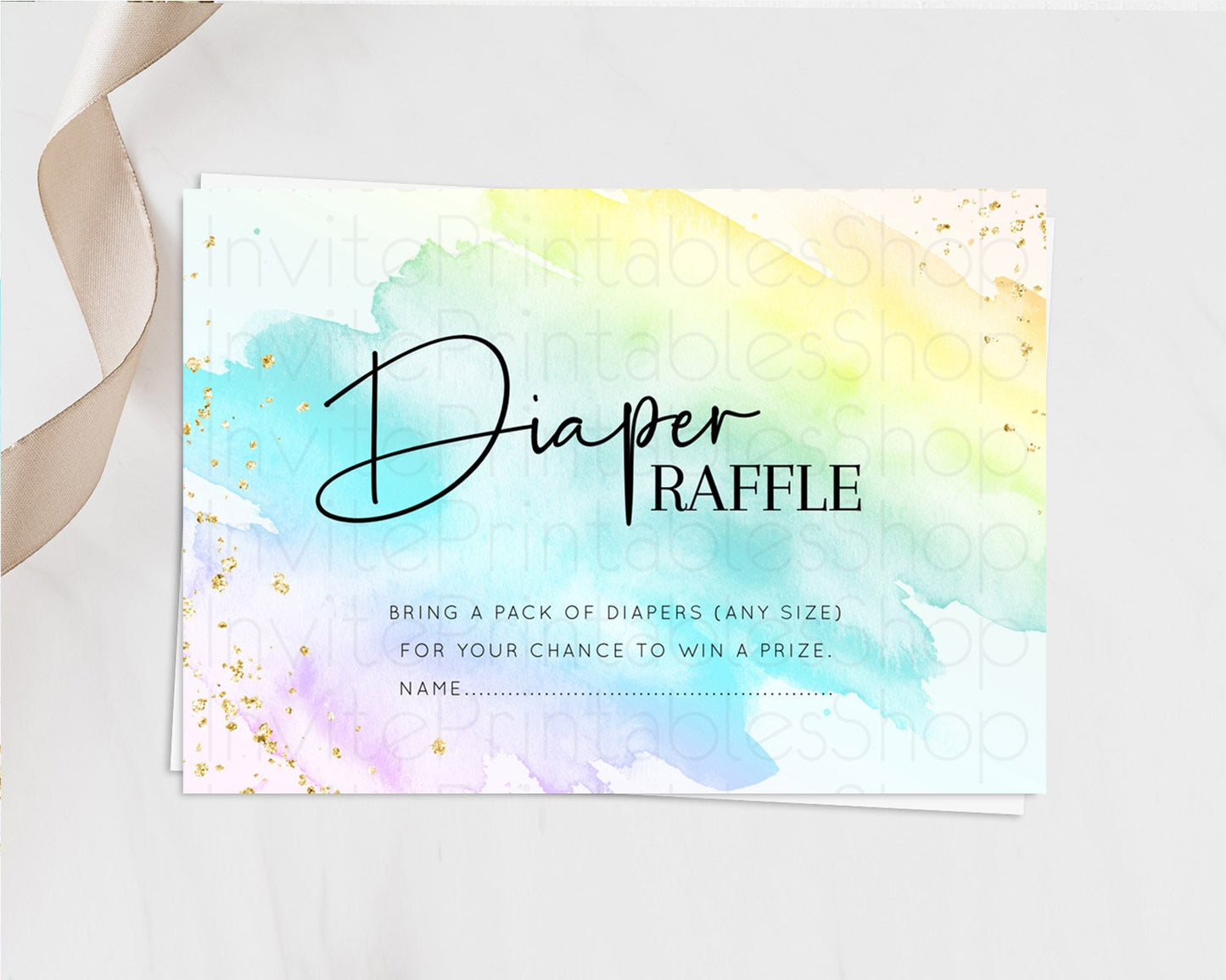 Pastel Diaper Raffle Card Pastel Rainbow Diaper Raffle Insert Colorful Ombre Watercolor Diaper Ticket Confetti Glitter Raffle Game D10171