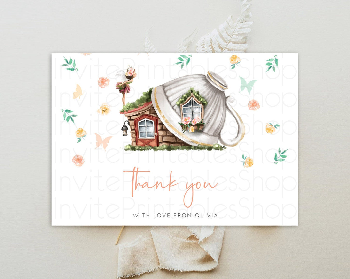 Fairy Thank You Fairy Thank You Card Enchanted Garden Pastel Butterfly Birthday Thank You Floral Secret Garden Teacher Thank You D10383