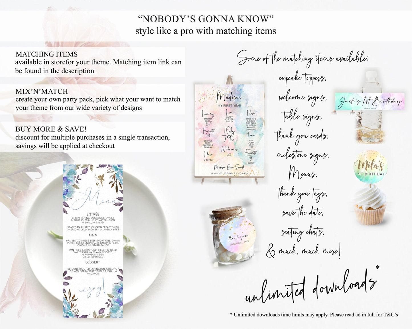 Fairy Menu Fairy Menu Template Enchanted Garden Pastel Floral Butterfly Table Decor Fairy Secret Garden Dinner Dessert Food Menu D10728