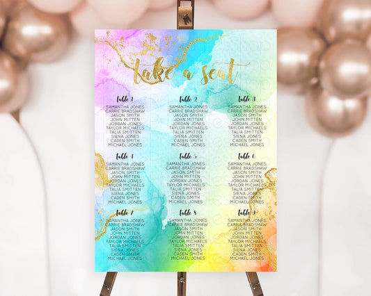 Editable Rainbow Seating Chart Pastel Seating Chart Colorful Pastel Watercol