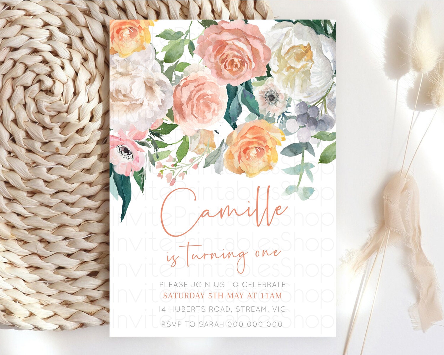 Editable Secret Garden Invitation Wildflower Birthday Invitation Pastel Flow