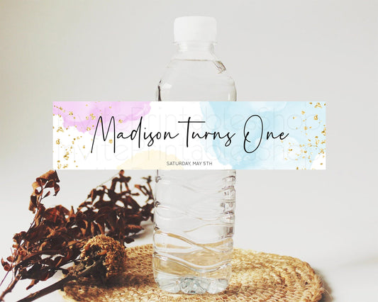 Editable Pastel Water Label Template Pastel Ombre Rainbow Watercolor Colorfu