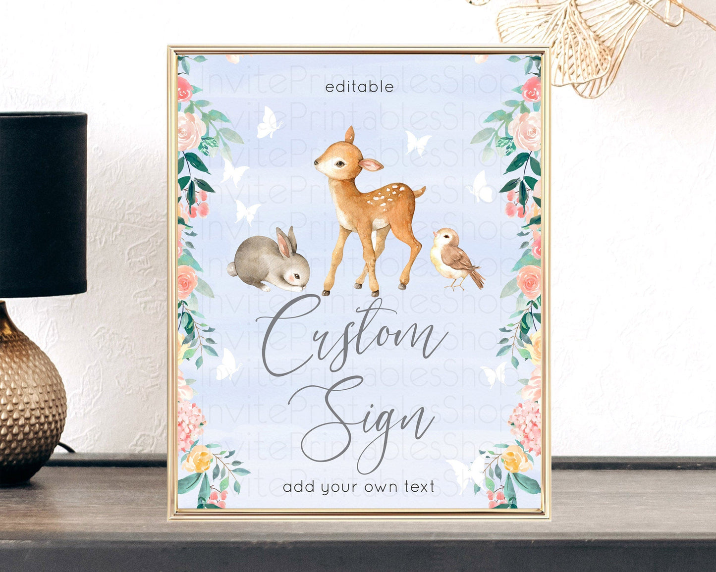 Fawn Deer Sign Pastel Floral Deer Table Sign Decor Enchanted Forest Butterfly Party 1st Birthday Baptism Baby Shower Bridal Shower D10920
