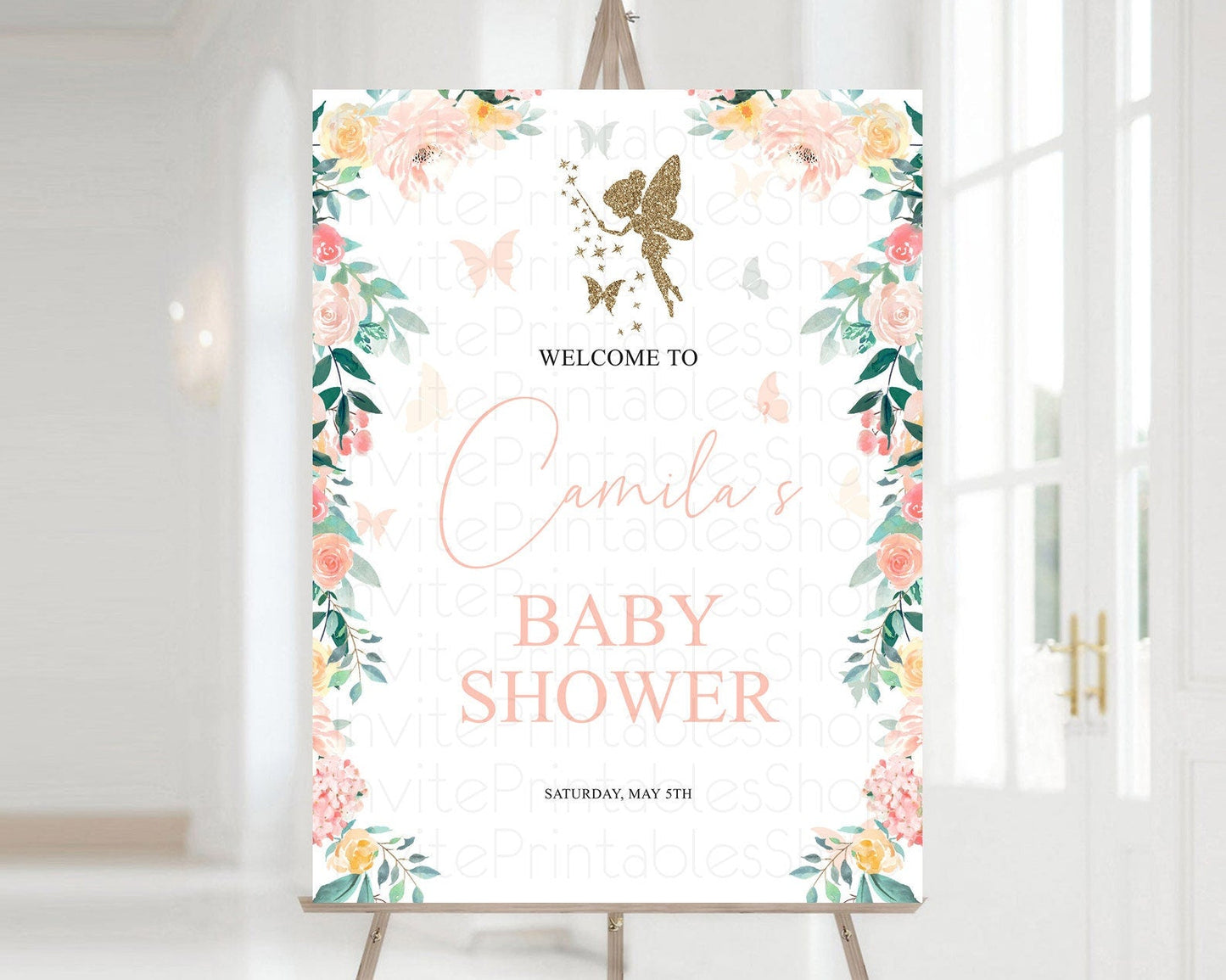 Fairy Baby Shower Welcome Sign Fairy Welcome Board Enchanted Garden Pastel Floral Butterfly Decor Secret Garden Fairy Welcome Sign D10789