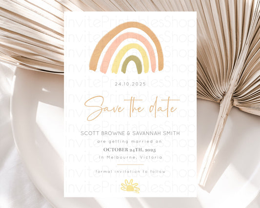 Editable Pastel Rainbow Save The Date Template Boho Colorful Rainbow Party R