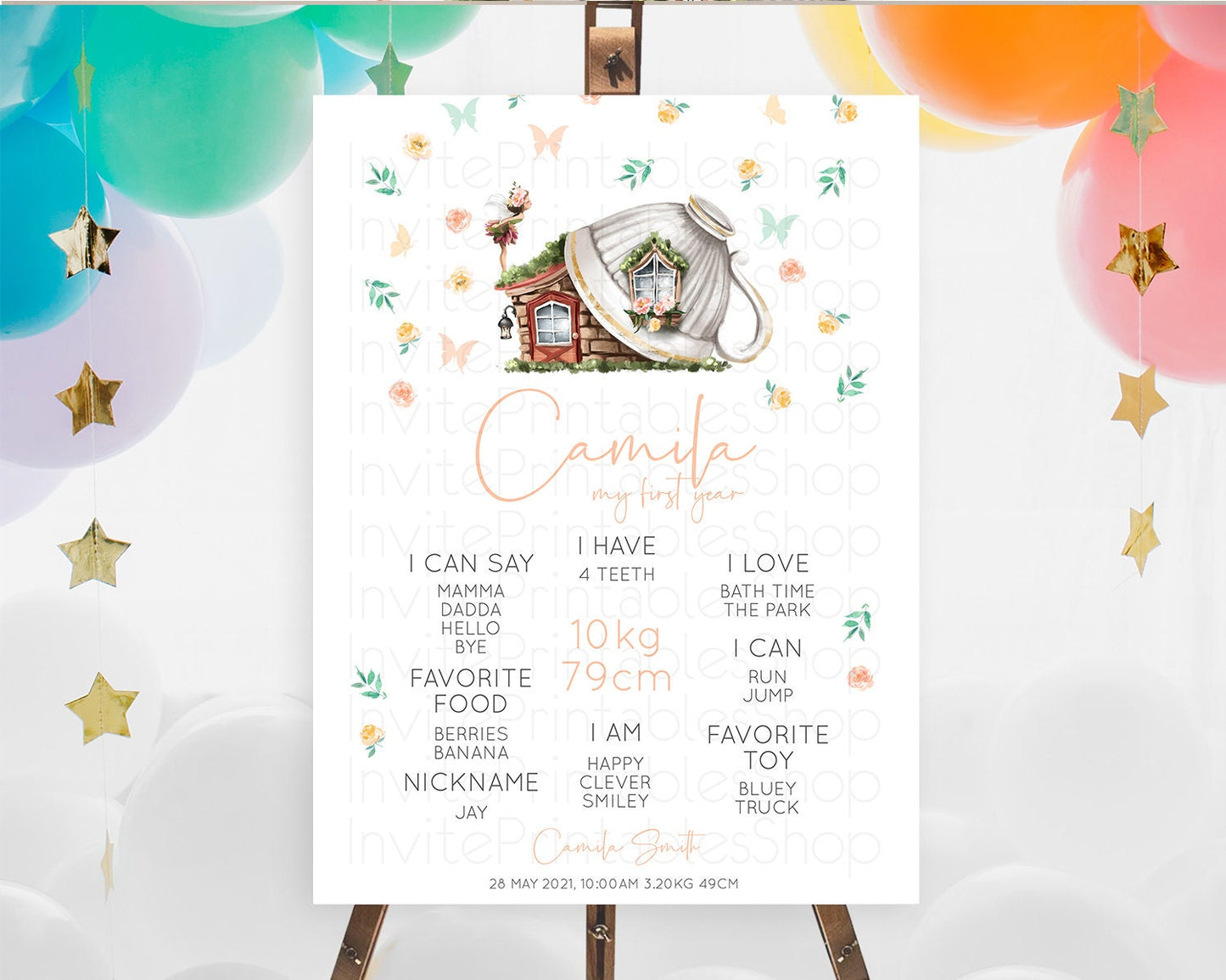 Fairy First Birthday Milestone Poster Fairy Secret Garden Milestone Board Enchanted Garden Pastel Floral Butterfly 1st Birthday Sign D10383