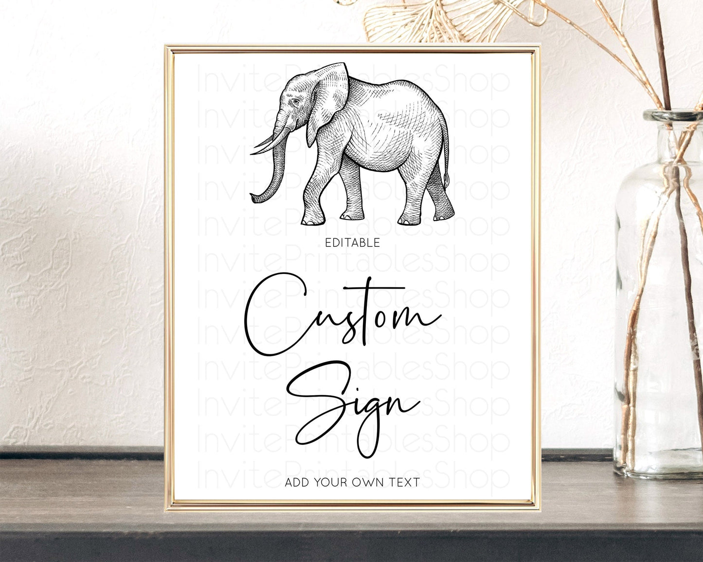 Elephant Sign Elephant Safari Adventure Party Table Sign Decor Dried Palm Fern Zoo 1st Birthday Baptism Baby Shower Bridal Shower D10248