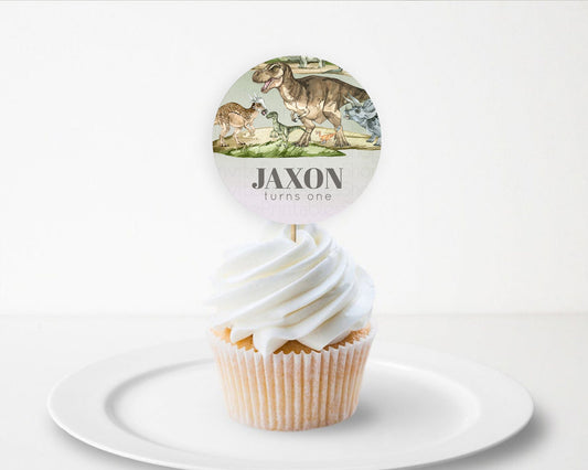 Editable Dinosaur Cupcake Toppers Dinosaur Volcano Cupcake Toppers Watercolo
