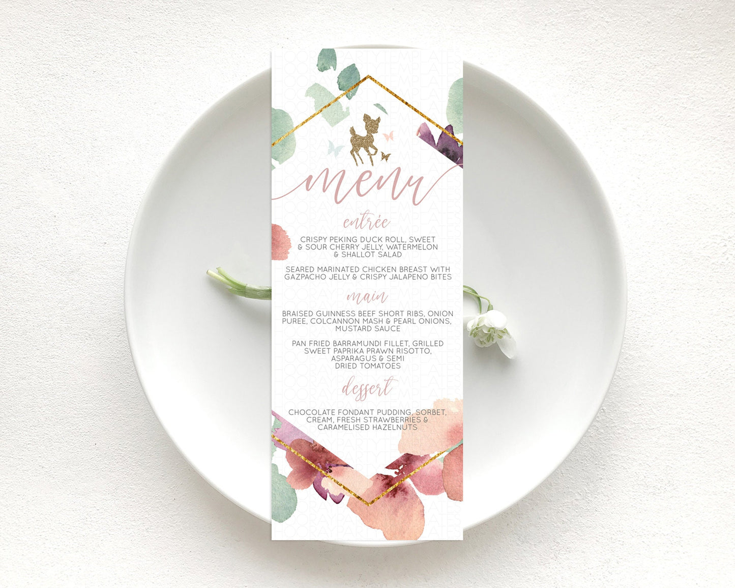 Fawn Menu Deer Menu Template Pastel Floral Deer Table Decor Enchanted Forest Butterfly Floral Dinner Dessert Menu Party Food Menu D10459