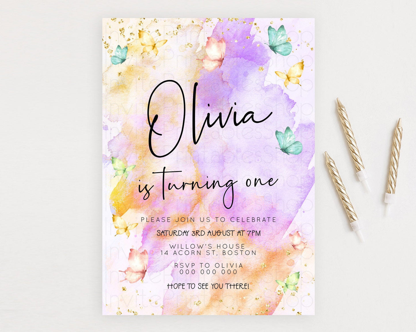 Pastel Butterfly Birthday Invitation Butterfly Birthday Invitation Whimsical Butterfly Enchanted Garden 1st 2nd Birthday Invitation D23206