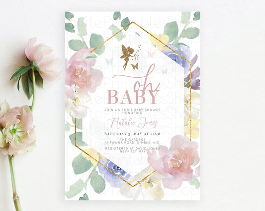 Fairy Baby Shower Invitation Pastel Fairy Invites Fairy Tea Party Fairy Garden Theme Secret Garden Enchanted Garden Floral Butterfly D10294