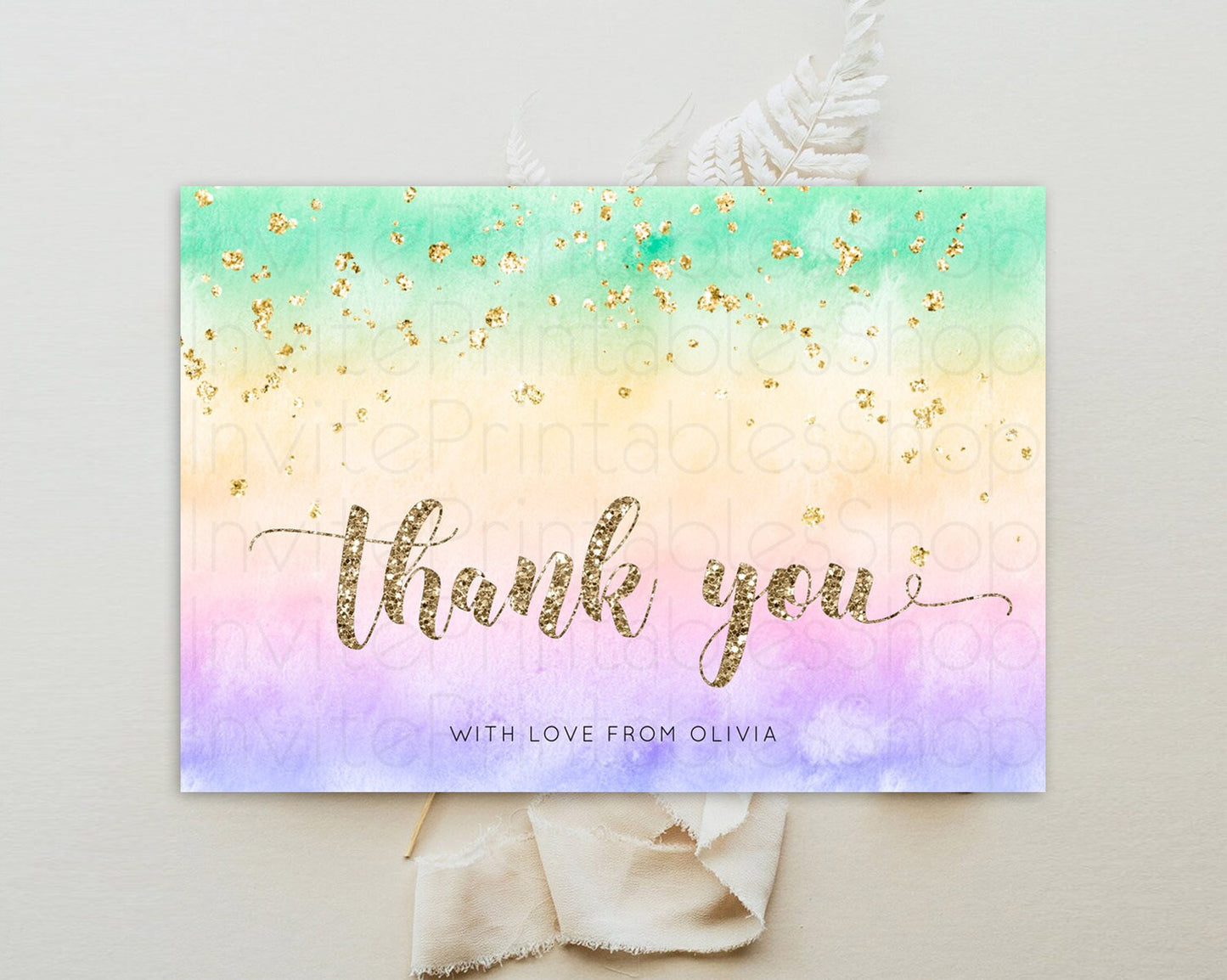 Pastel Thank You Rainbow Thank You Card Colorful Pastel Birthday Thank You Card Confetti Watercolor Pastel Teacher Thank You Cards D10478