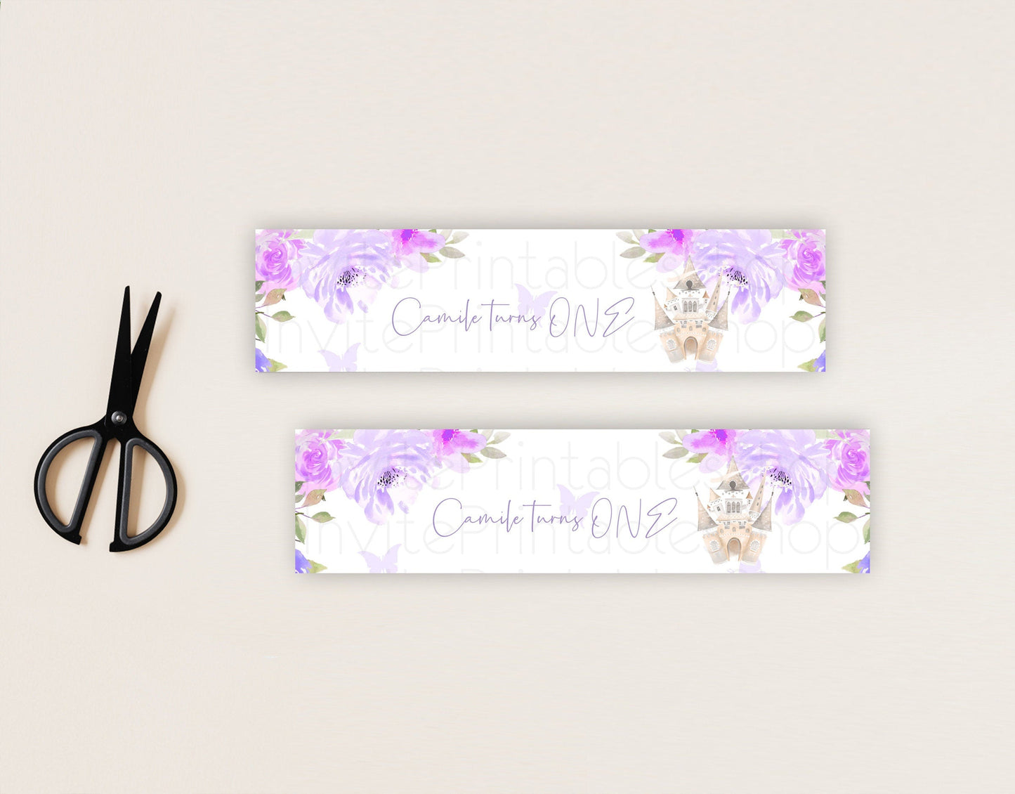 Princess Water Label Template Secret Garden Enchanted Castle Pastel Floral Royal Party Decor For 1st Birthday Baptism Baby Shower D10339