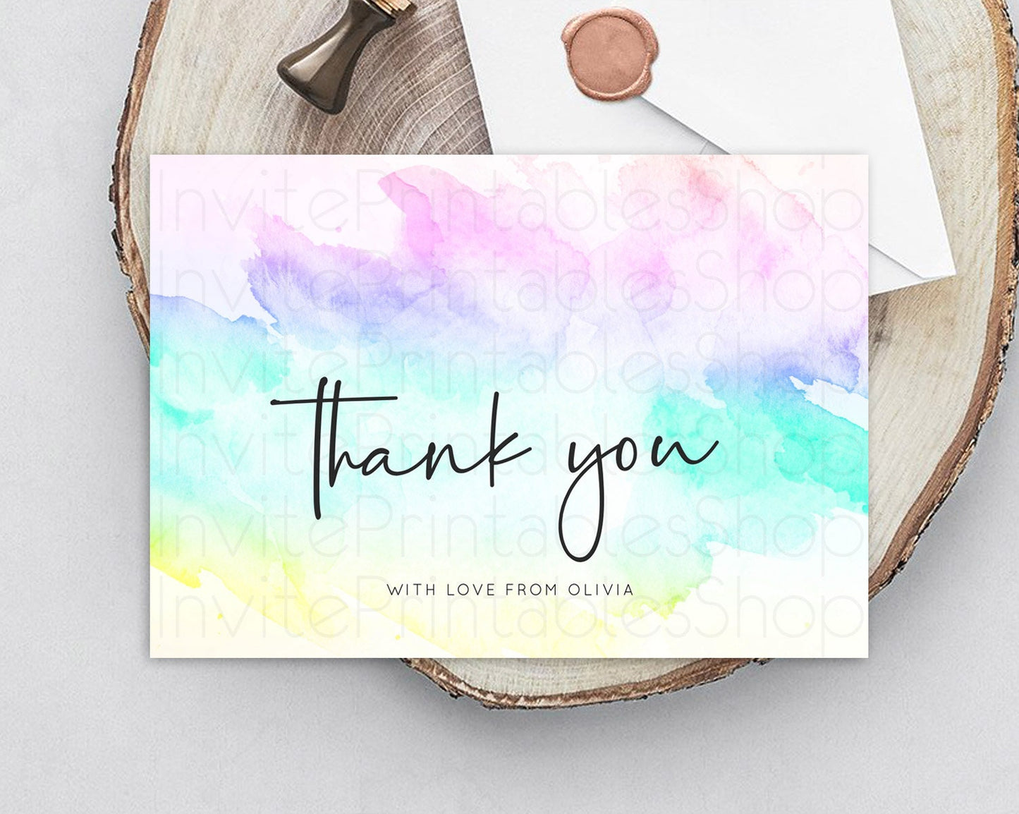 Pastel Thank You Rainbow Thank You Card Colorful Pastel Birthday Thank You Card Confetti Watercolor Pastel Teacher Thank You Cards D10231