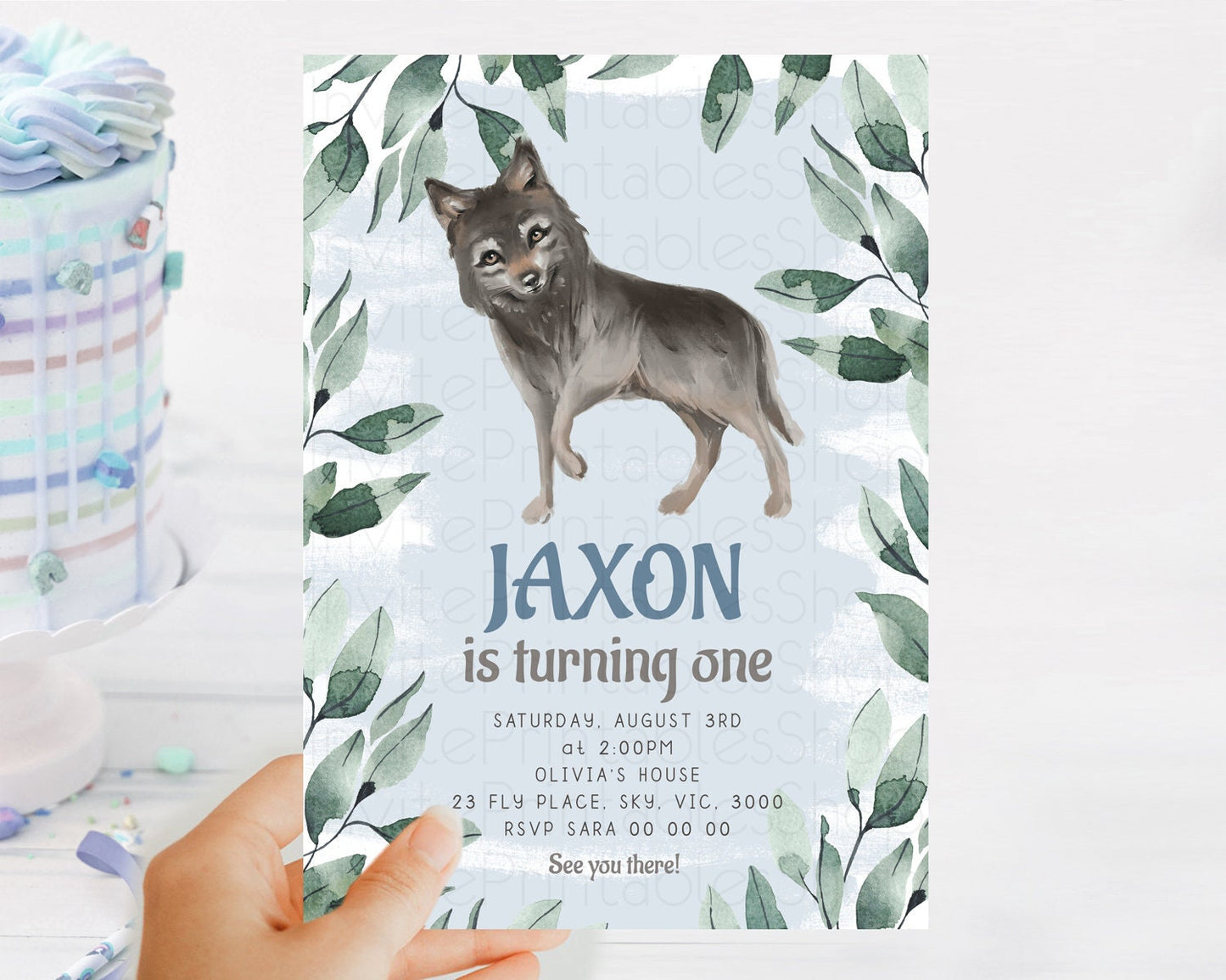 Wolf Birthday Invitation Wolf Invitation Pastel Wolf Birthday Enchanted Forest Woods Wolf Floral Invitation Howling Birthday Party D10142