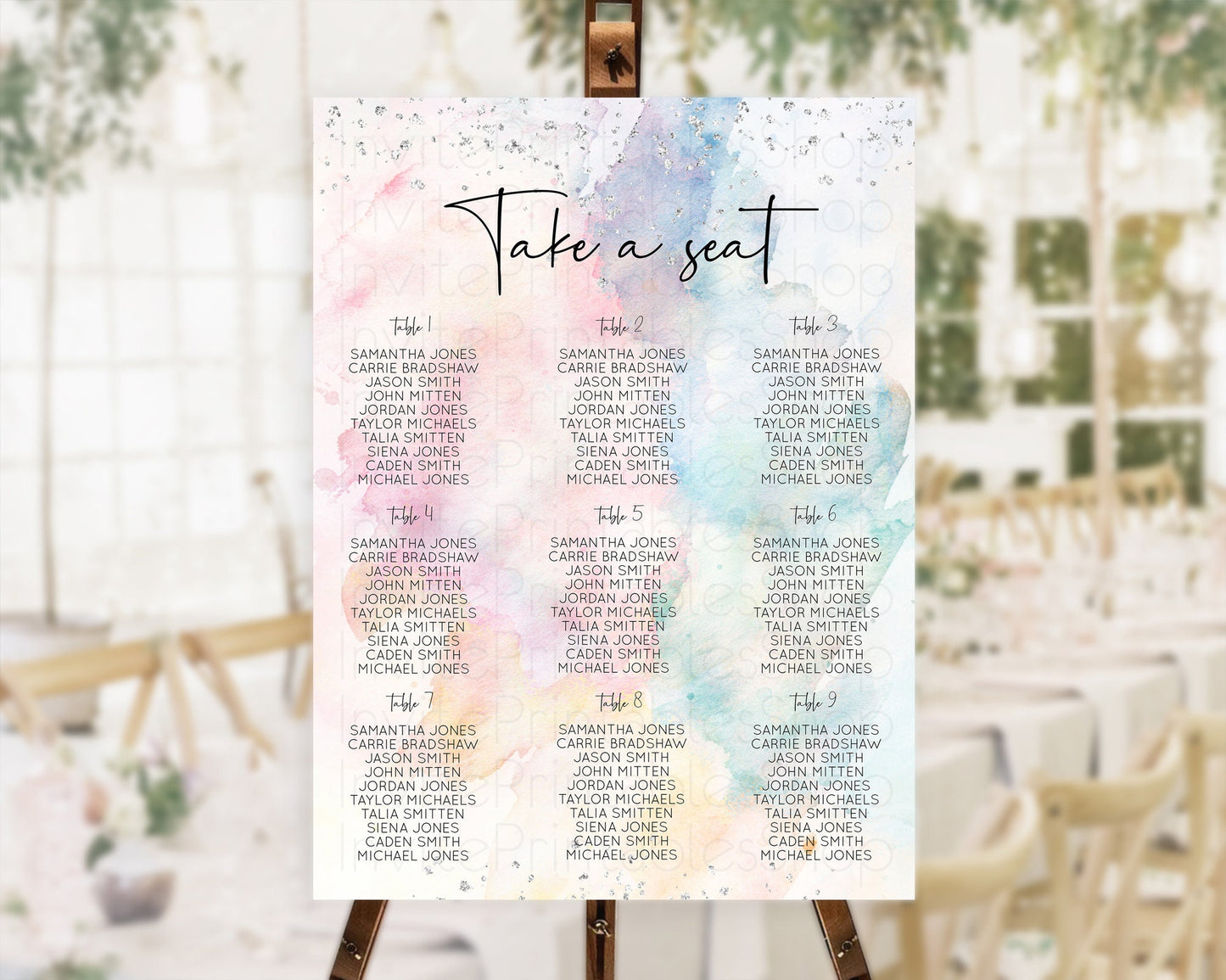 Rainbow Seating Chart Pastel Seating Chart Silver Sprinkles Colorful Pastel Watercolor Seating Sign Ombre Pastel Take A Seat D10945