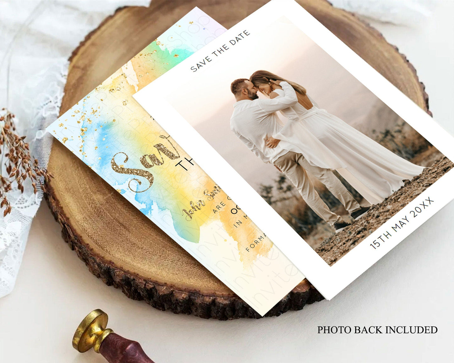 Pastel Save The Date Template Pastel Ombre Rainbow Watercolor Colorful Party For Birthday Baptism Baby Shower Wedding Bridal Shower D10426