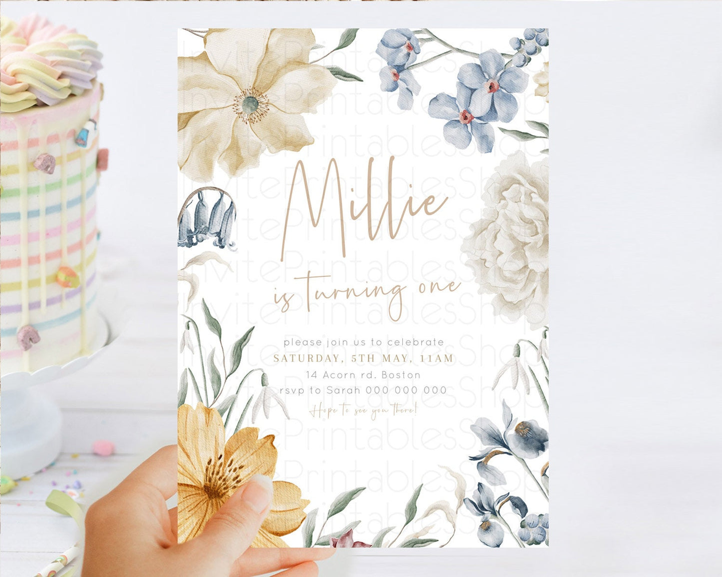 Secret Garden Invitation Wildflower Birthday Invitation Pastel Flowers Invite Enchanted Garden Boho Floral 3rd 2nd First Birthday D23357