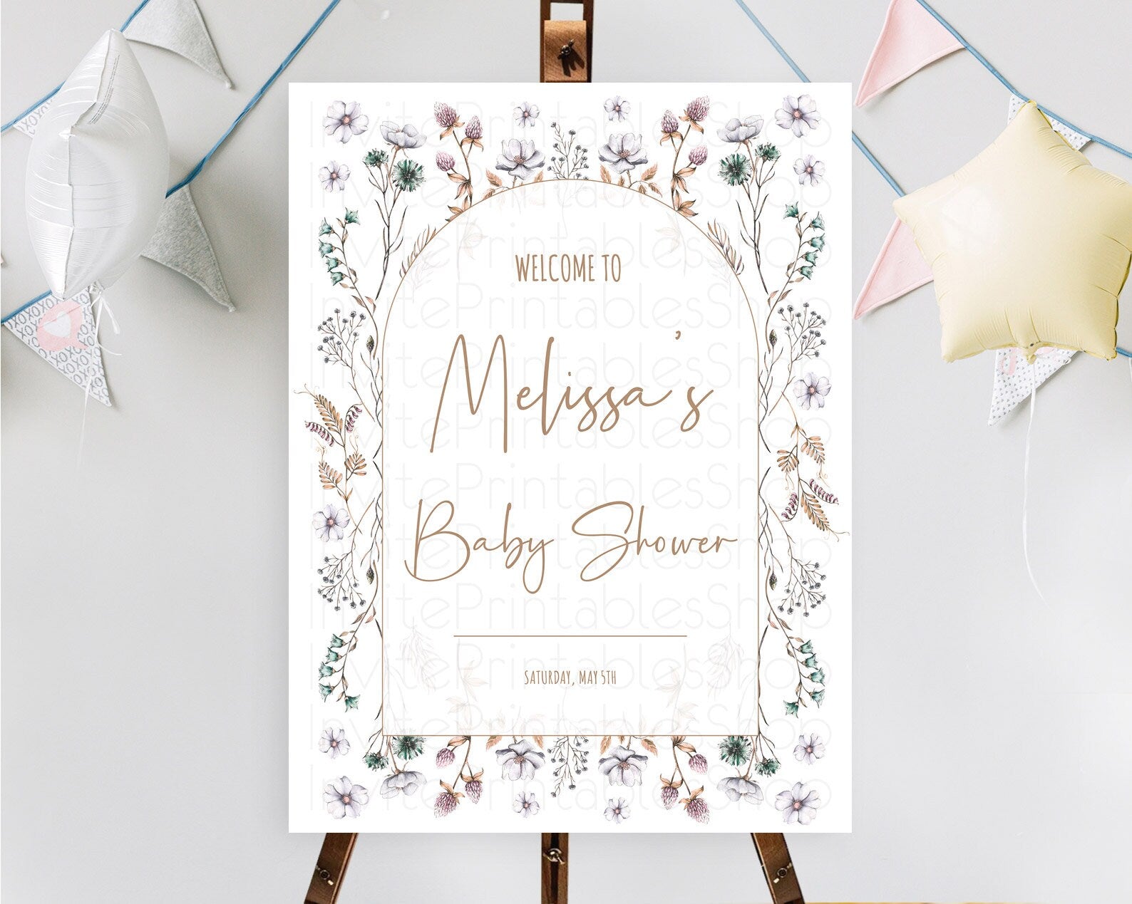 Editable Secret Garden Baby Shower Welcome Sign Wildflower Welcome Board Pas