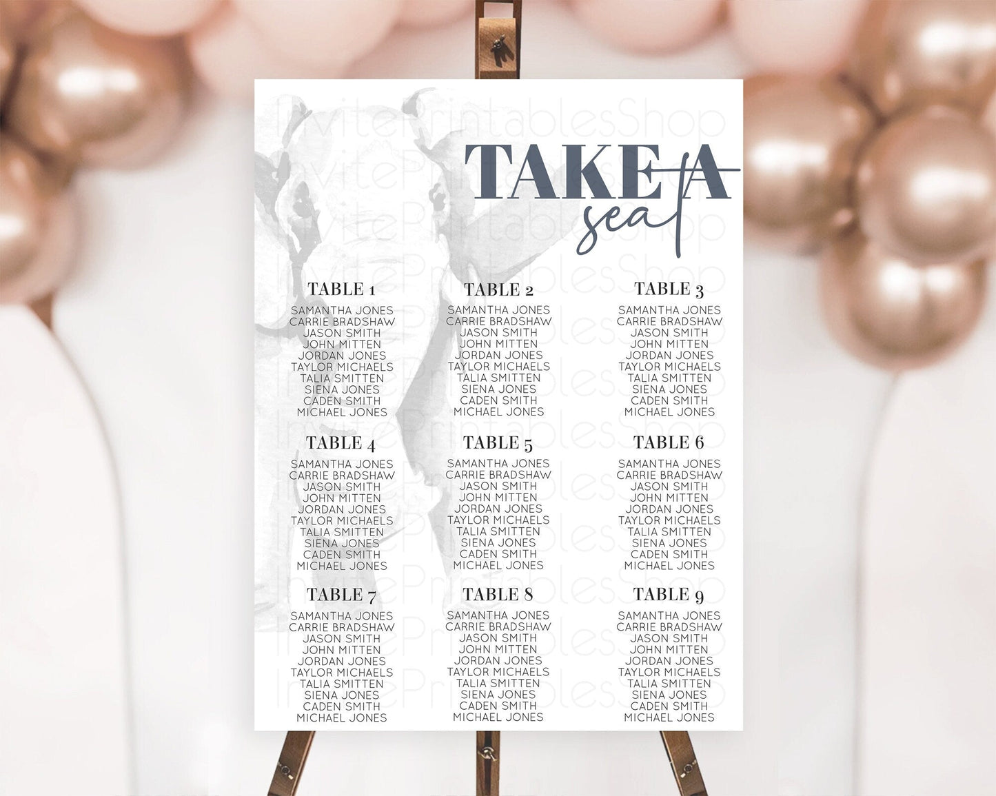 Elephant Seating Chart Elephant Seating Sign Elephant Party Safari Adventure Elephant Take A Seat Elephant Decor Zoo Fern Palm Leaf D10292