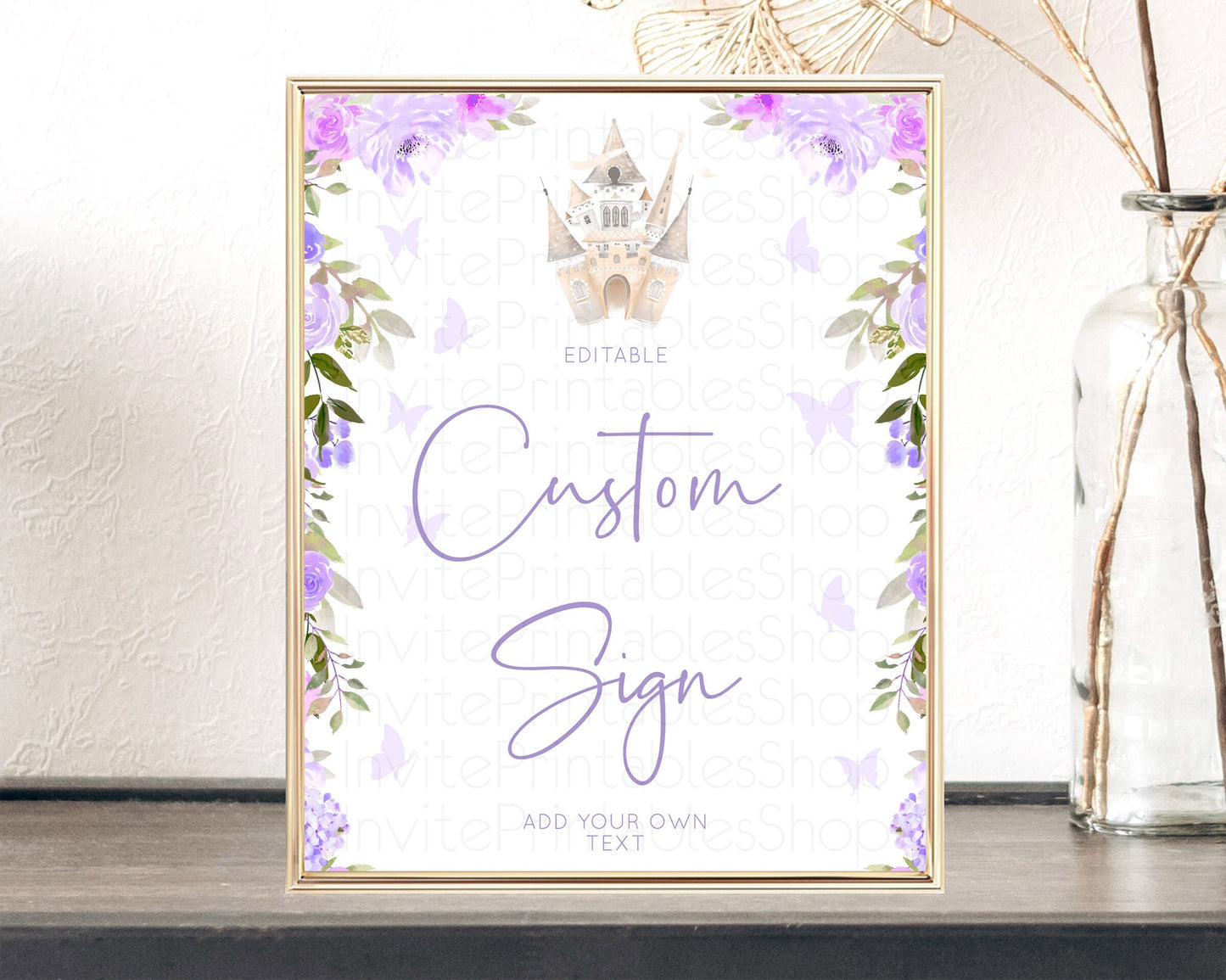 Princess Party Table Sign Decor Secret Garden Enchanted Castle Pastel Floral Royal Party For 1st Birthday Baptism Baby Shower D10339