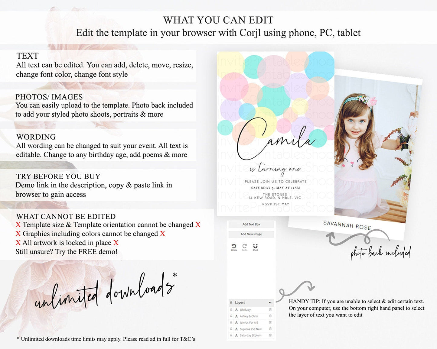 Pastel Birthday Invitation Pastel Confetti Birthday Invitation Bubbles Invitation Colorful Rainbow Confetti 2nd 1st First Birthday D10784