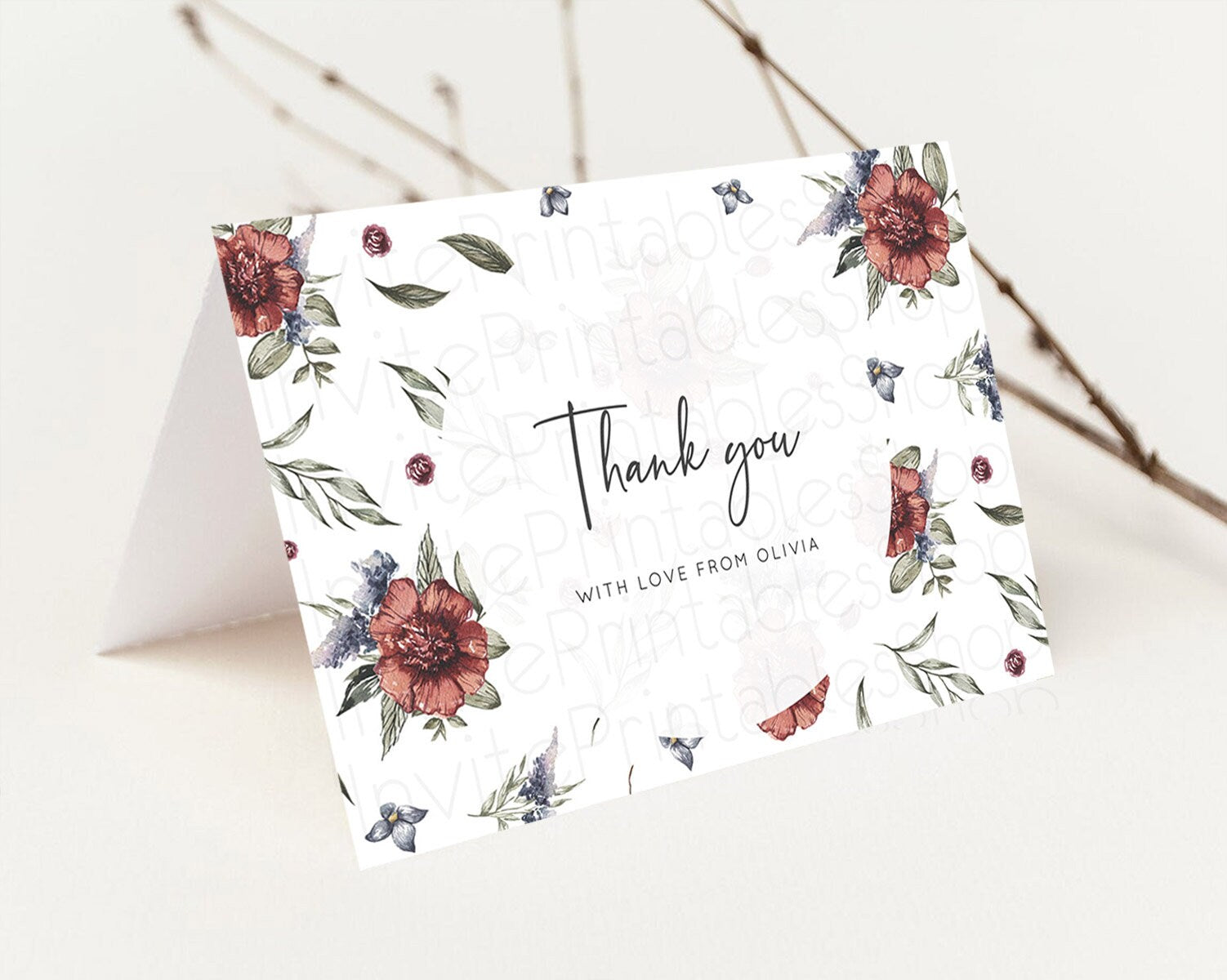 Editable Secret Garden Thank You Wildflower Thank You Card Pastel Flower Gar