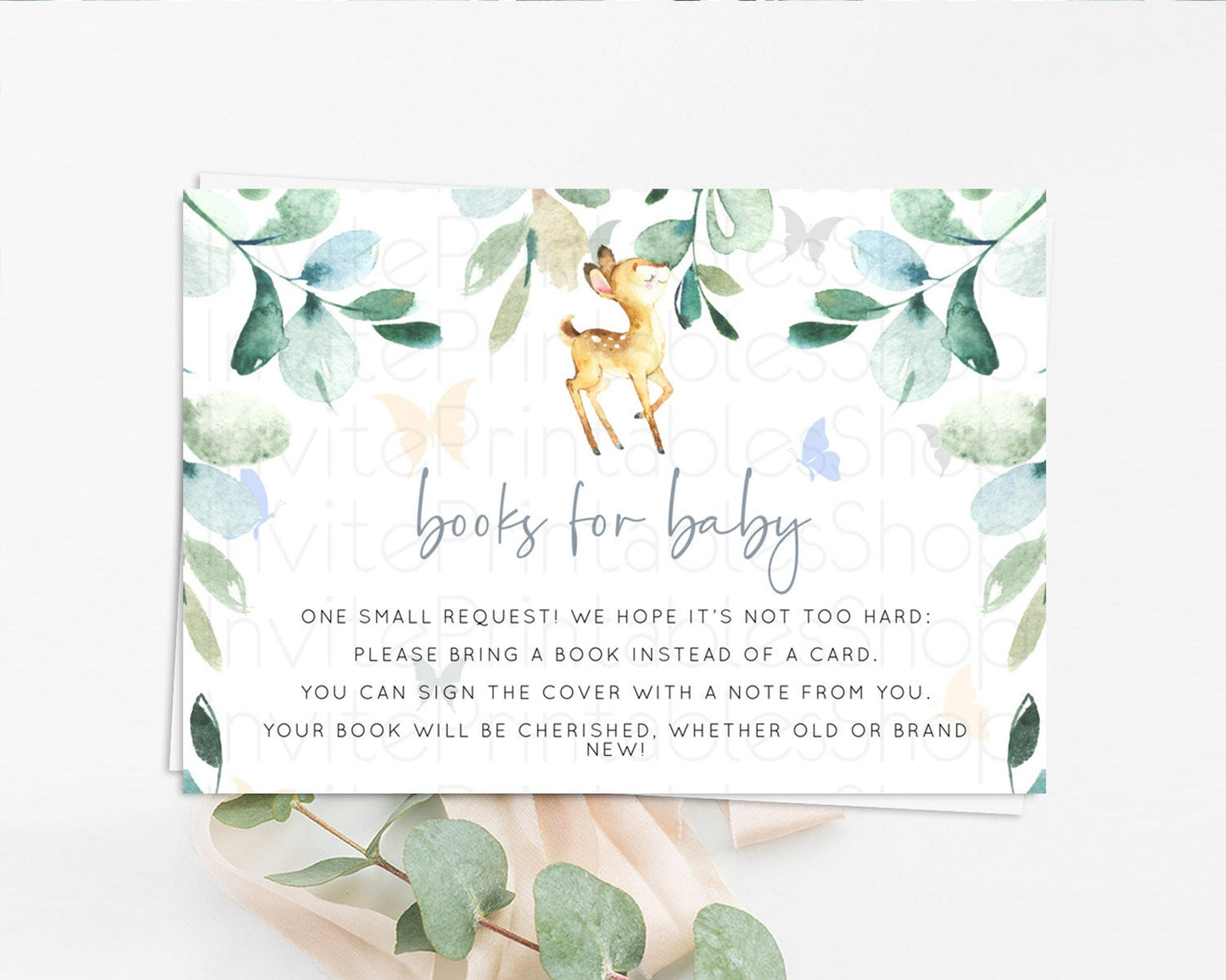 Fawn Books For Baby Card Deer Book Insert Floral Deer Book Card Enchanted Forest Butterfly Pastel Baby Shower Book Poem Request D10767