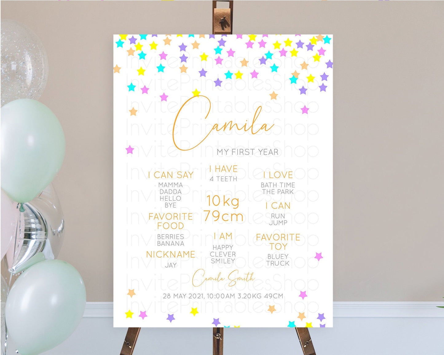 Editable Star First Birthday Milestone Poster Pastel Stars Milestone Shootin